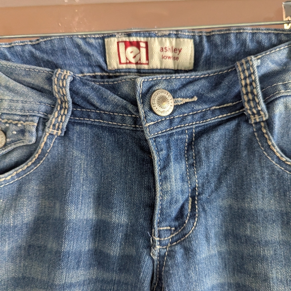 Vintage Y2K LEI Low Rise Capri Jeans Ashley Bling Baddie Blue Jeans Junior 1 - Picture 4 of 16